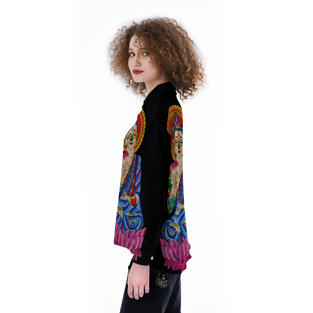Lotus Buddha Colorful Print Women's Long Sleeve Shirts-grizzshop