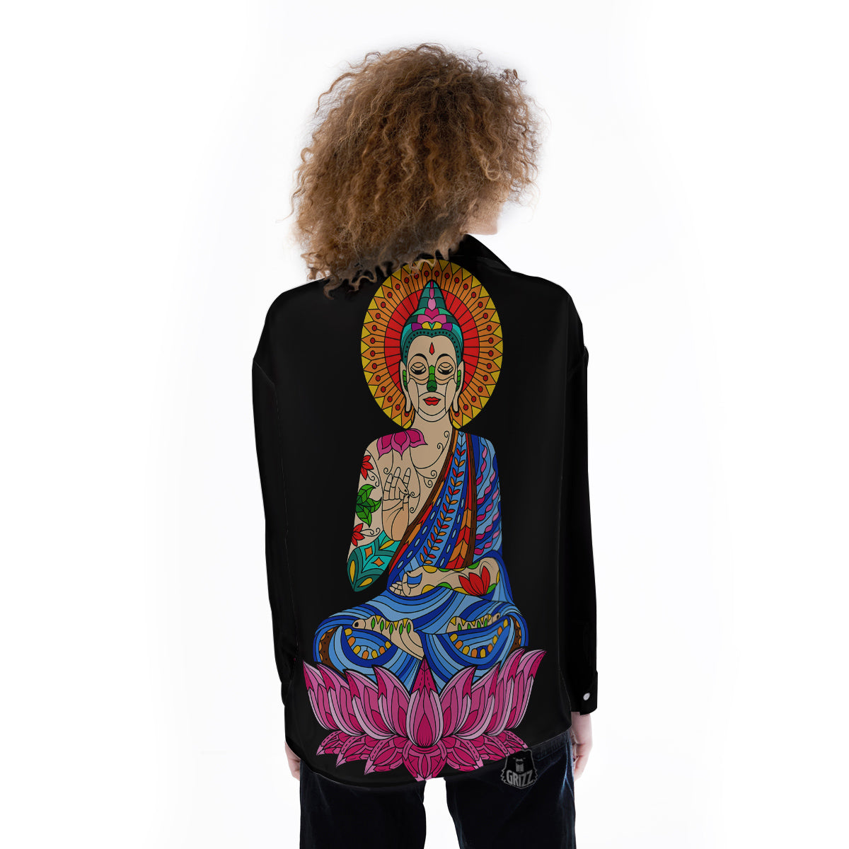Lotus Buddha Colorful Print Women's Long Sleeve Shirts-grizzshop