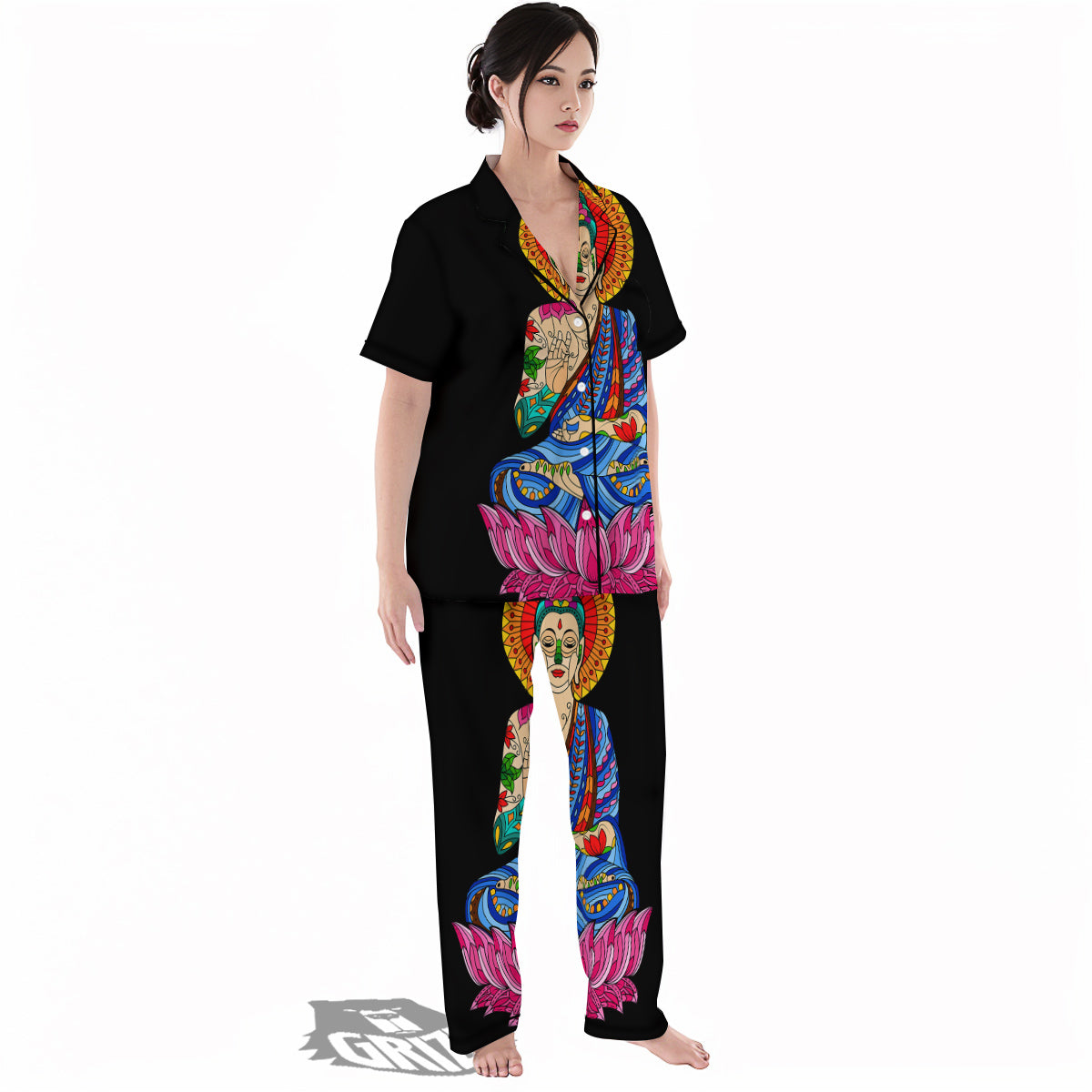 Lotus Buddha Colorful Print Women's Pajamas Set-grizzshop