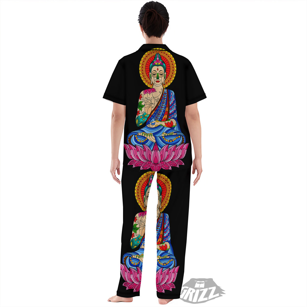 Lotus Buddha Colorful Print Women's Pajamas Set-grizzshop