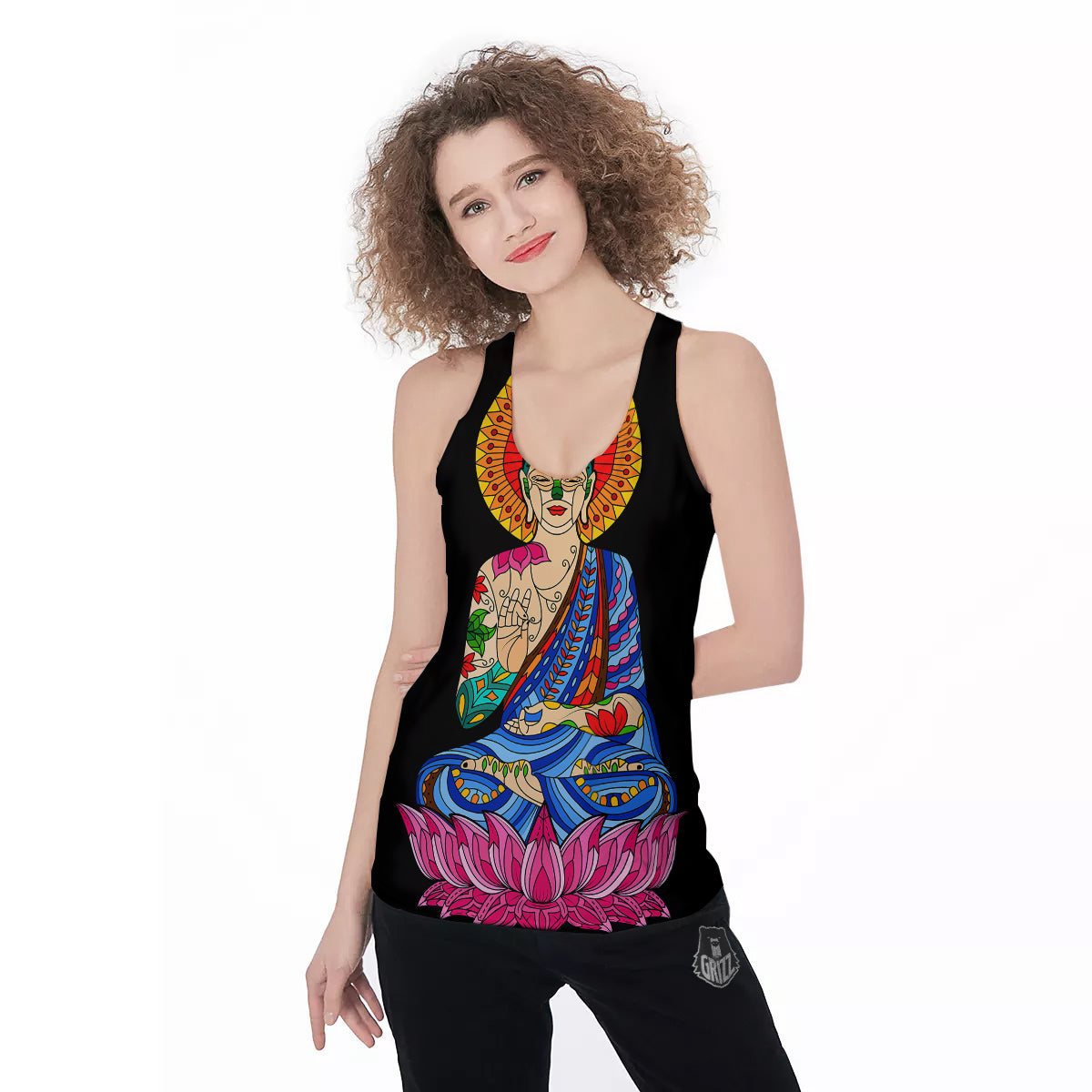 Lotus Buddha Colorful Print Women's Racerback Tank Top-grizzshop