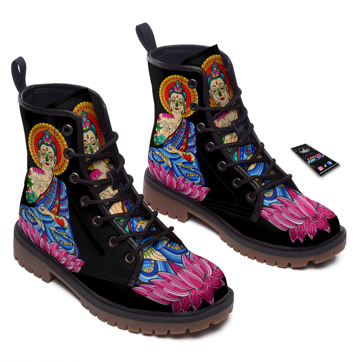 Lotus Buddha Colorful Print Work Boots-grizzshop