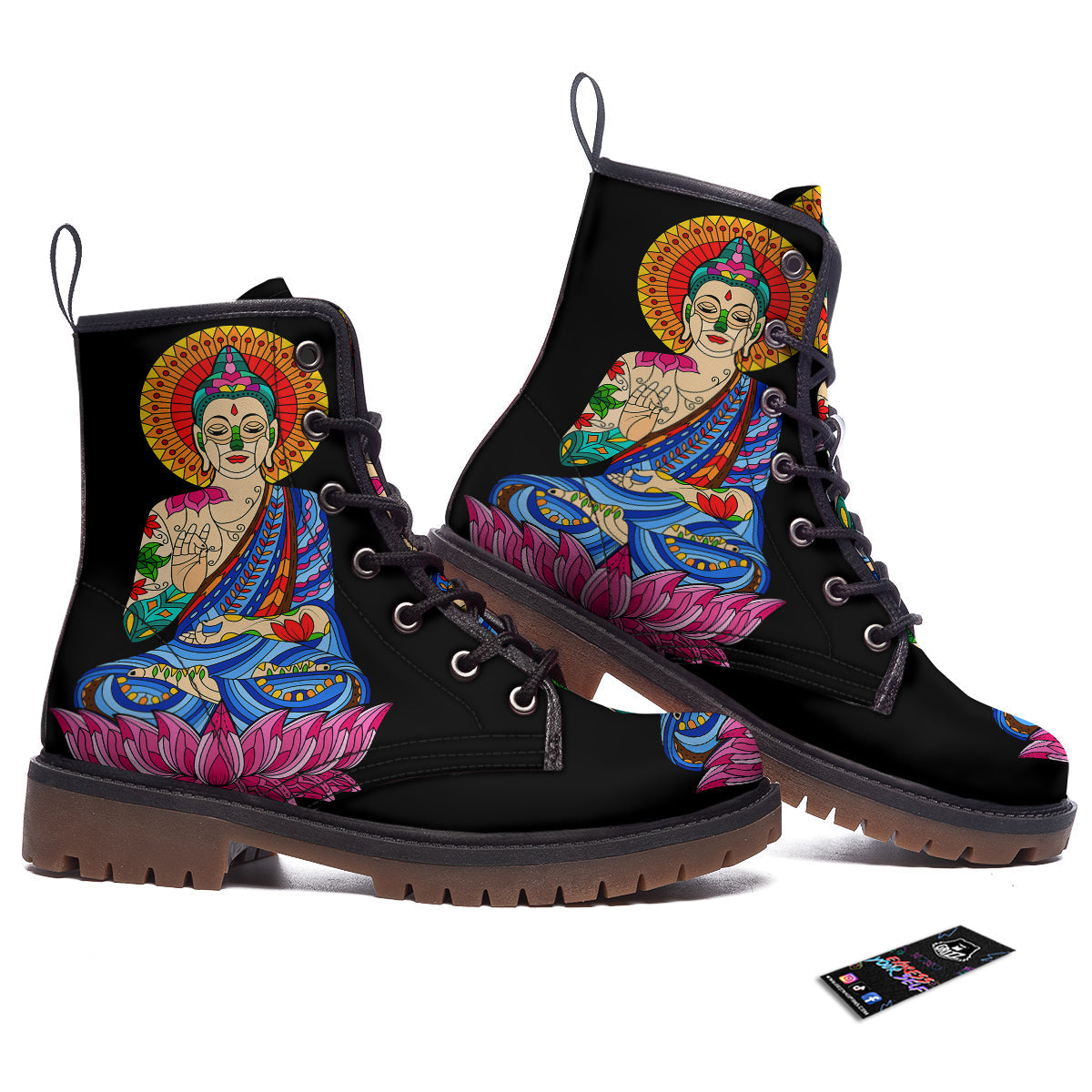Lotus Buddha Colorful Print Work Boots-grizzshop
