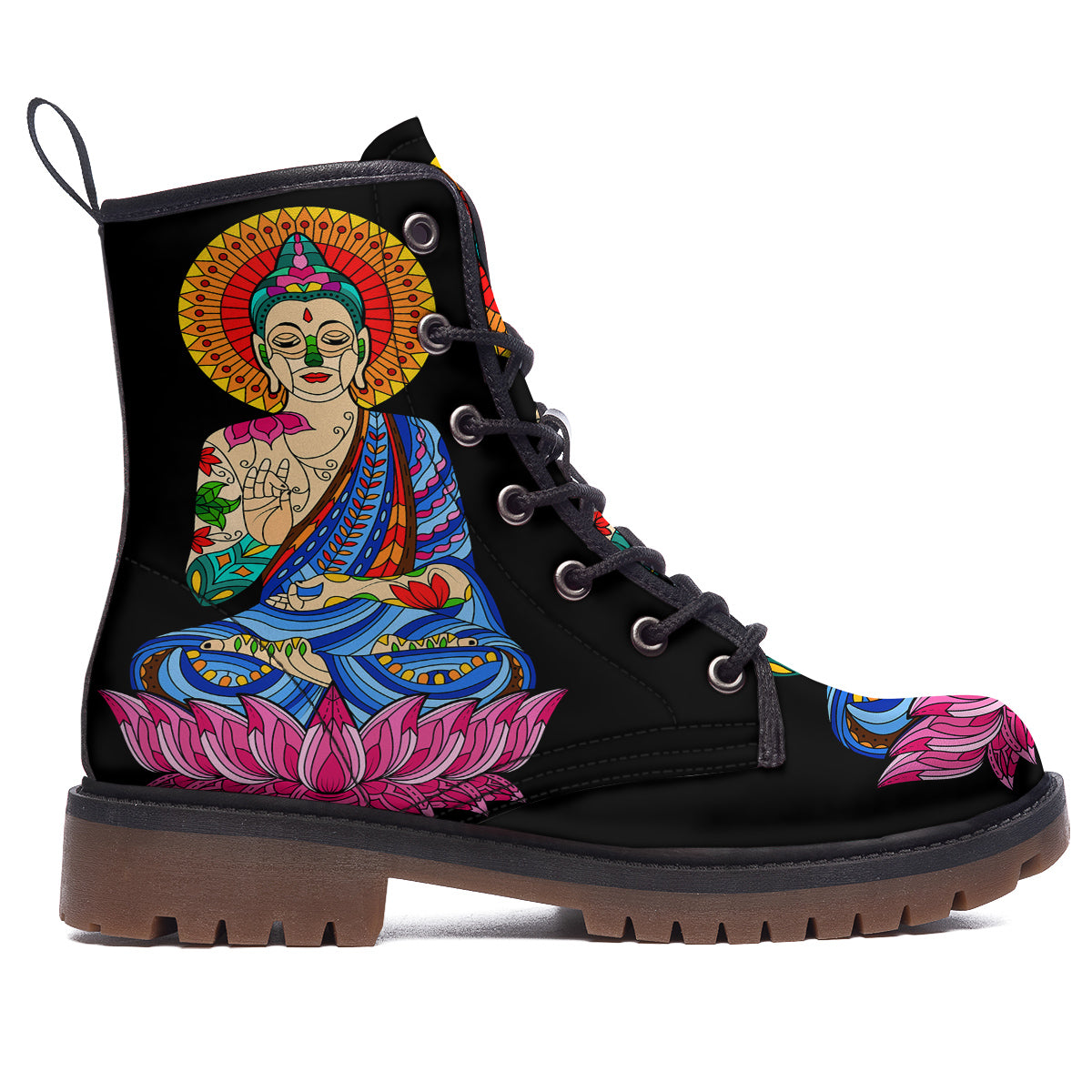 Lotus Buddha Colorful Print Work Boots-grizzshop