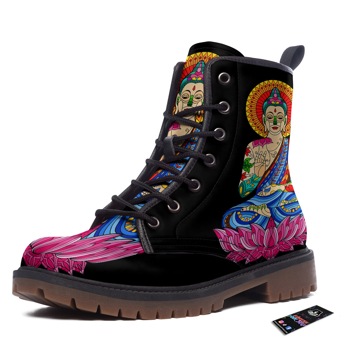 Lotus Buddha Colorful Print Work Boots-grizzshop