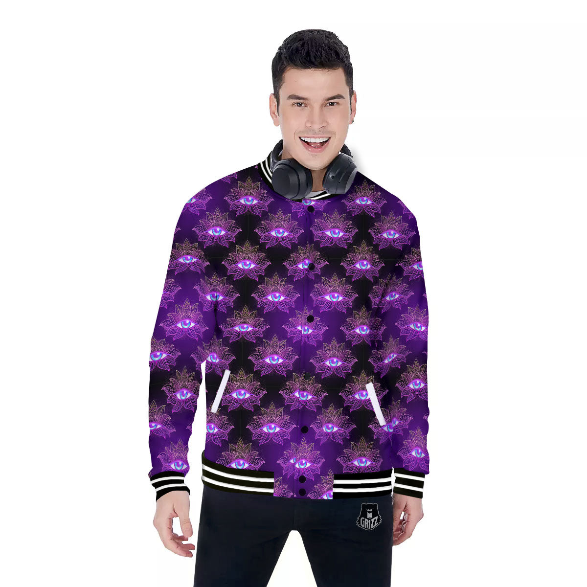 Lotus Eye Of Providence Print Pattern Baseball Jacket-grizzshop