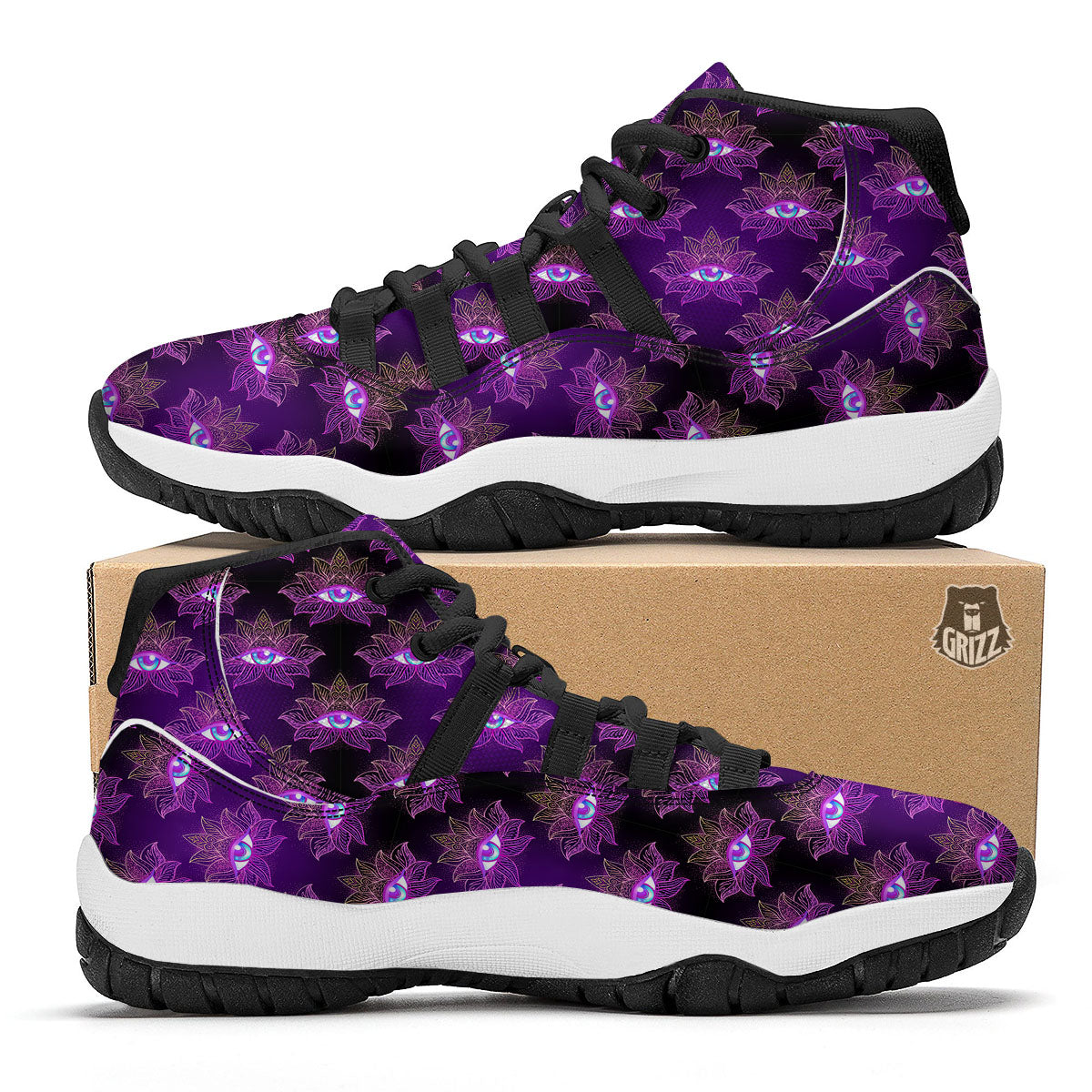 Lotus Eye Of Providence Print Pattern Black Bball Shoes-grizzshop