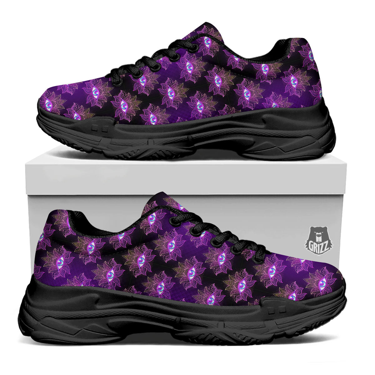 Lotus Eye Of Providence Print Pattern Black Chunky Shoes-grizzshop