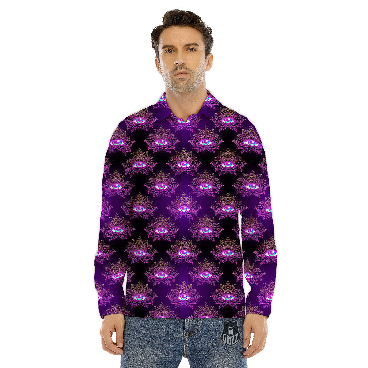 Lotus Eye Of Providence Print Pattern Men's Dress Shirts-grizzshop