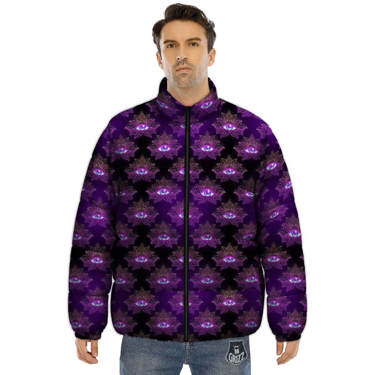 Lotus Eye Of Providence Print Pattern Puffer Jacket-grizzshop