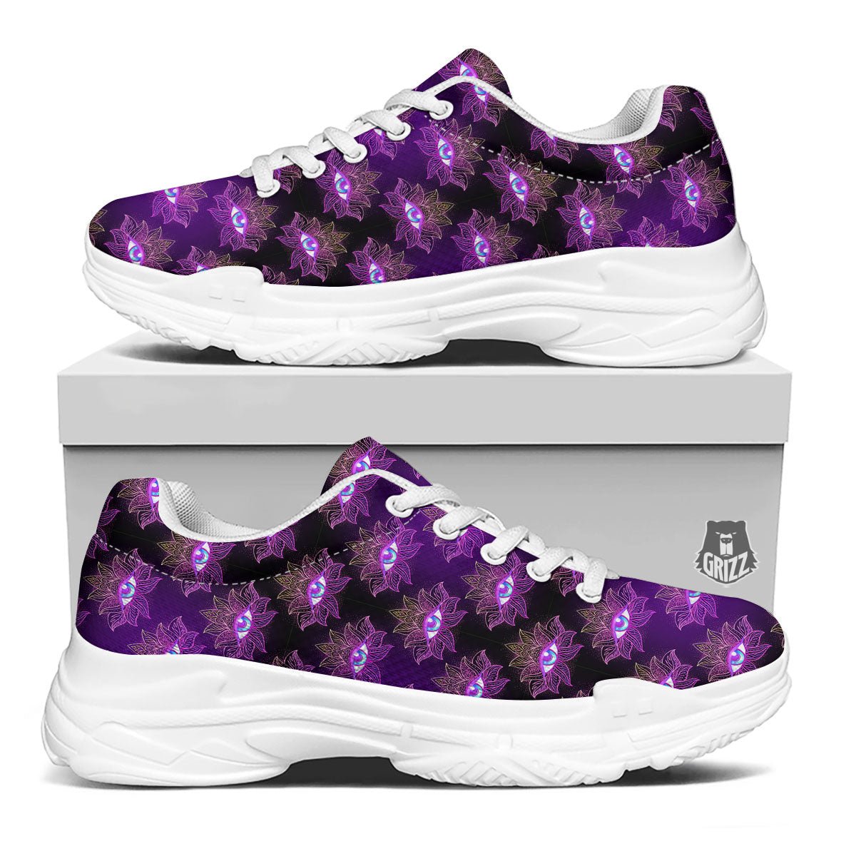 Lotus Eye Of Providence Print Pattern White Chunky Shoes-grizzshop