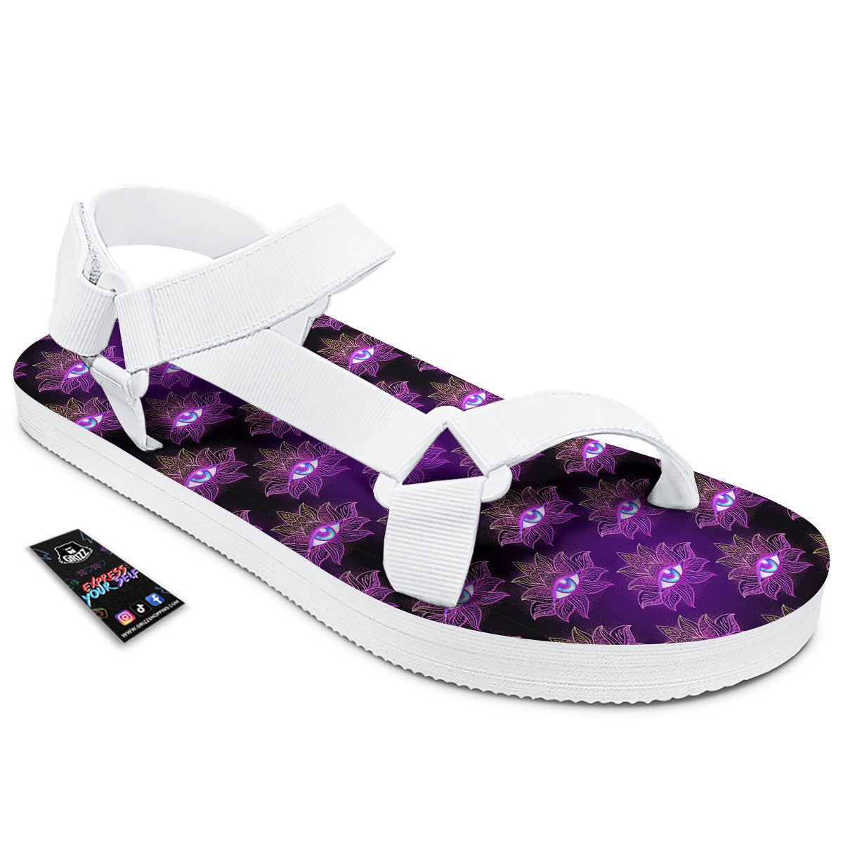 Lotus Eye Of Providence Print Pattern White Open Toe Sandals-grizzshop