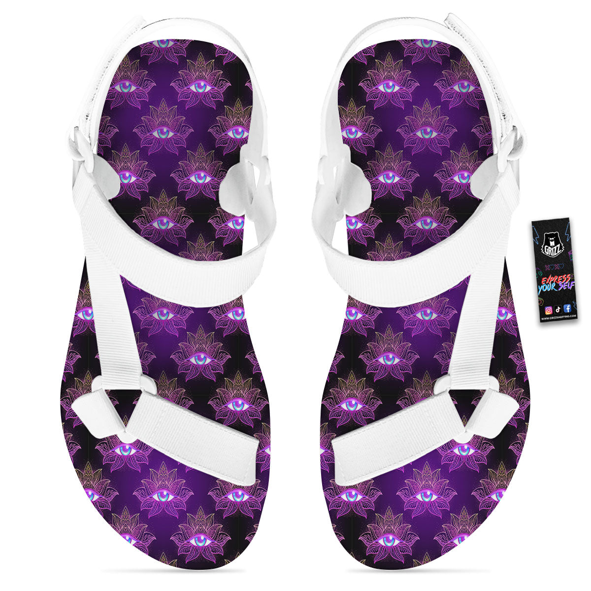 Lotus Eye Of Providence Print Pattern White Open Toe Sandals-grizzshop