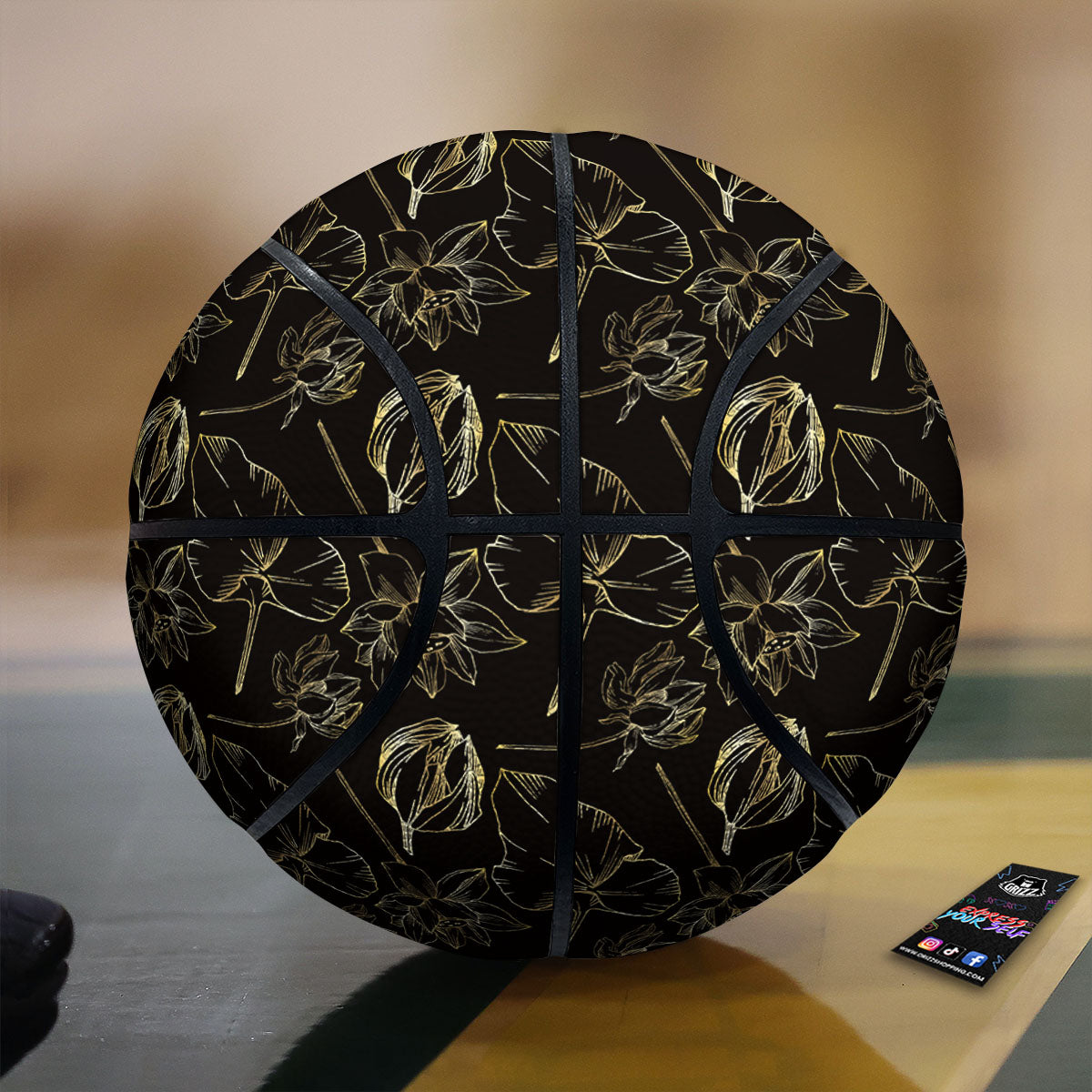 Lotus Flower Gold And Black Print Basketball-grizzshop