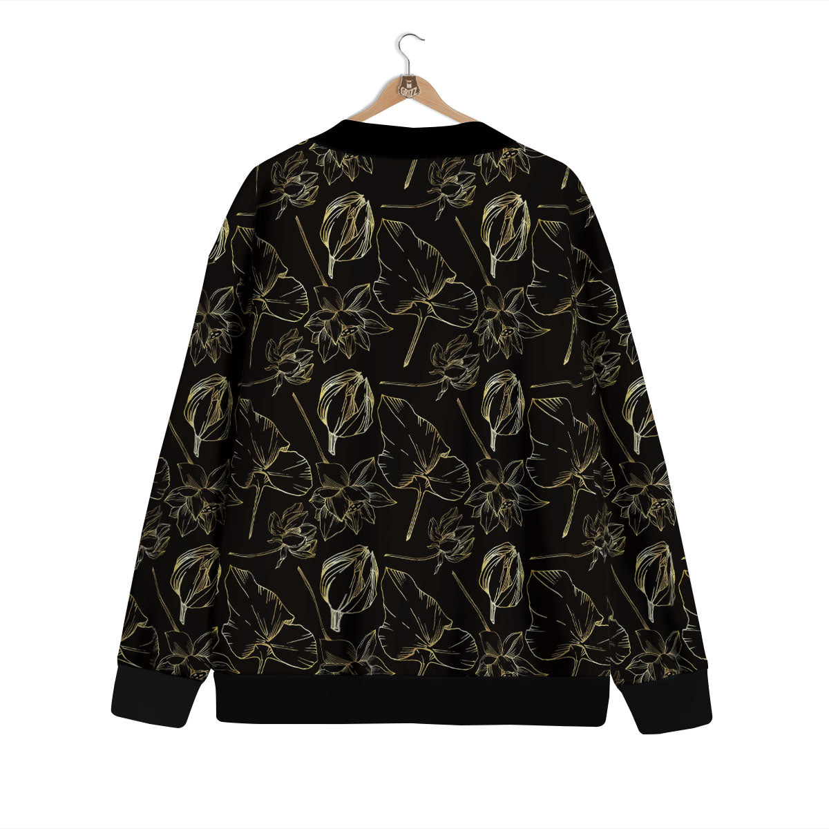 Lotus Flower Gold And Black Print Cardigan-grizzshop