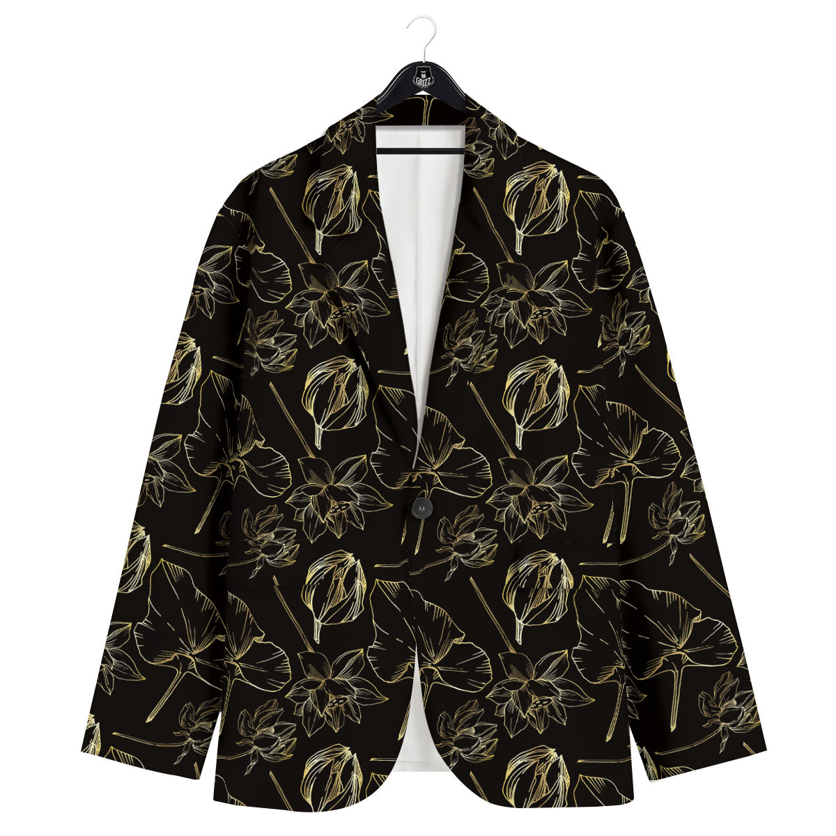 Lotus Flower Gold And Black Print Men's Sport Coat-grizzshop