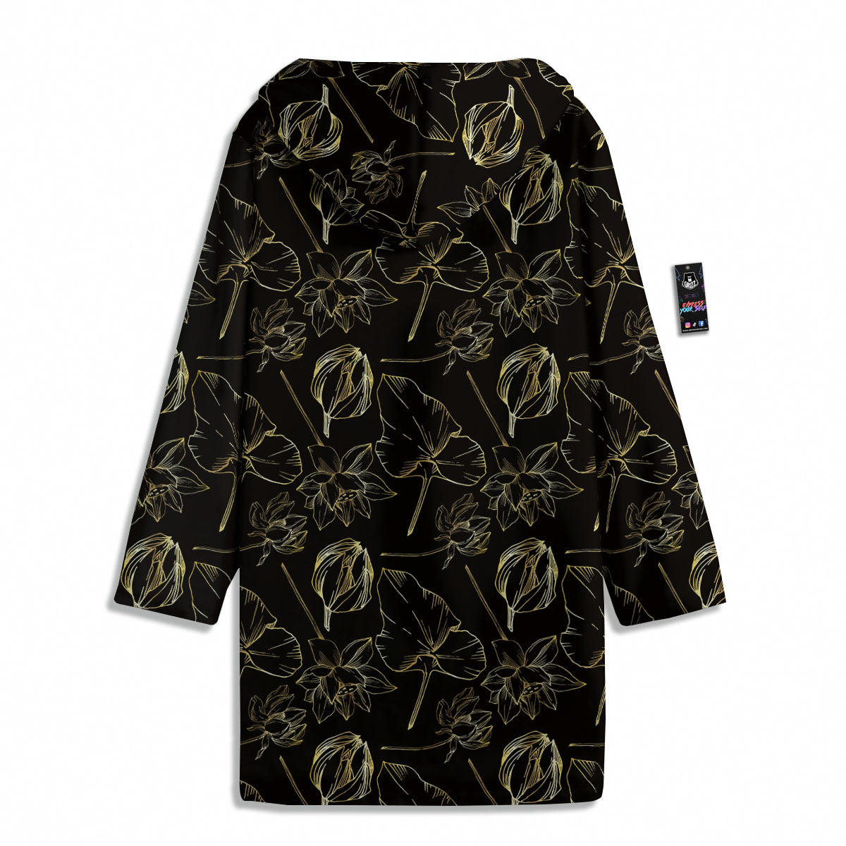 Lotus Flower Gold And Black Print Men's Windbreaker Jacket-grizzshop