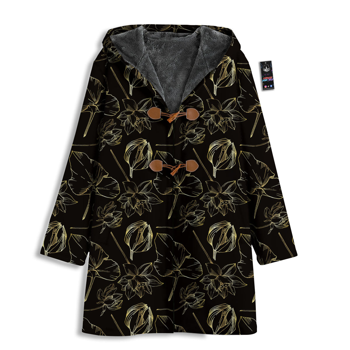 Lotus Flower Gold And Black Print Men's Windbreaker Jacket-grizzshop