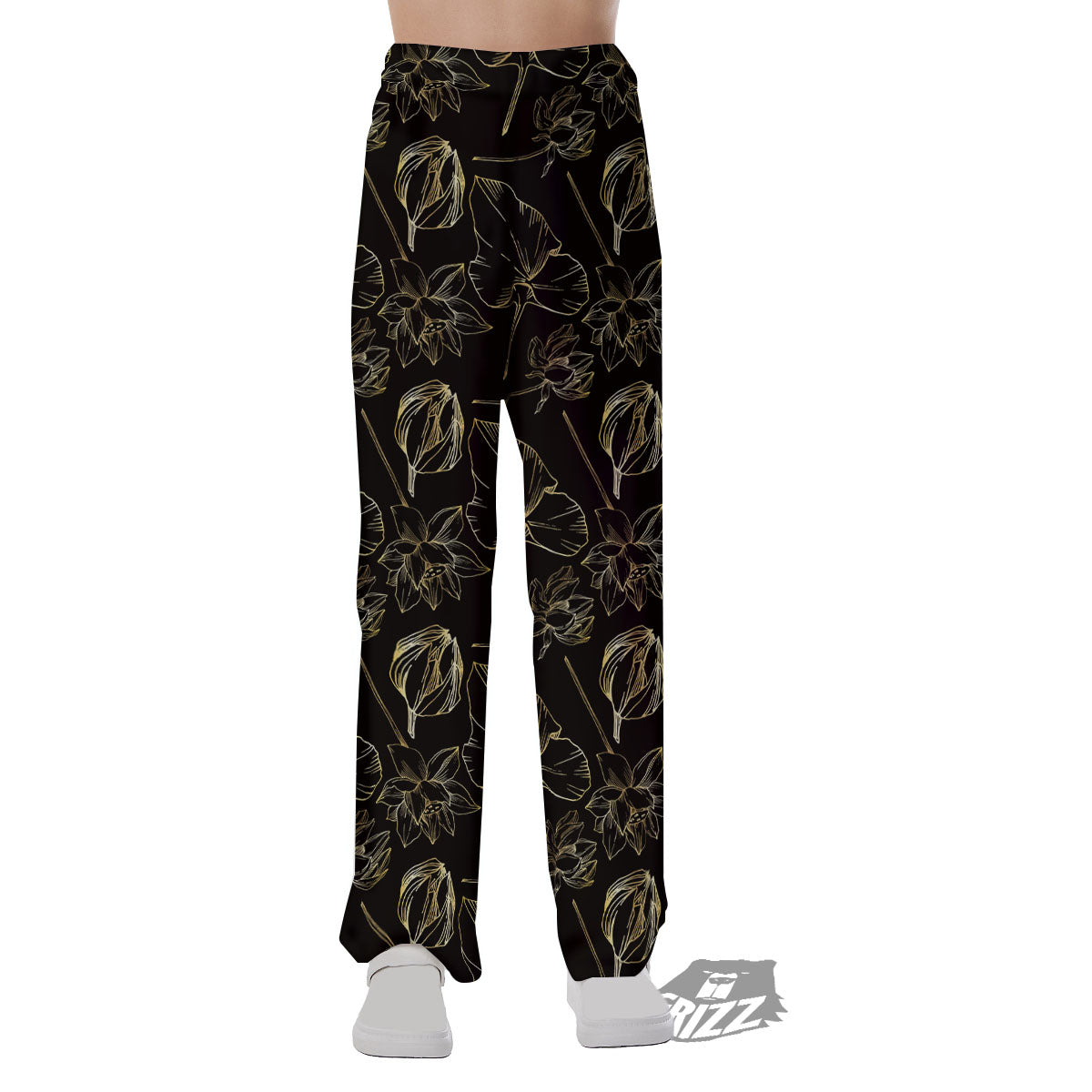Lotus Flower Gold And Black Print Pajama Pants-grizzshop