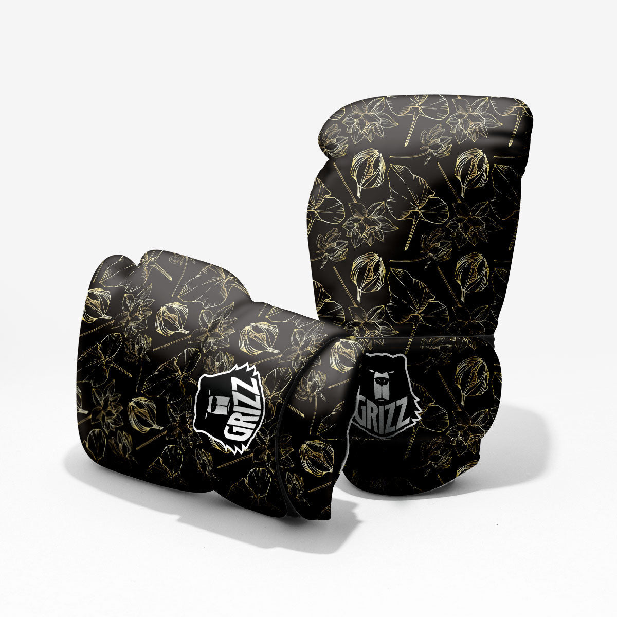 Lotus Flower Gold And Black Print Pro Boxing Glove