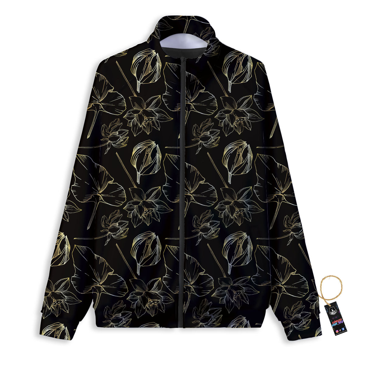Lotus Flower Gold And Black Print Track Jacket-grizzshop