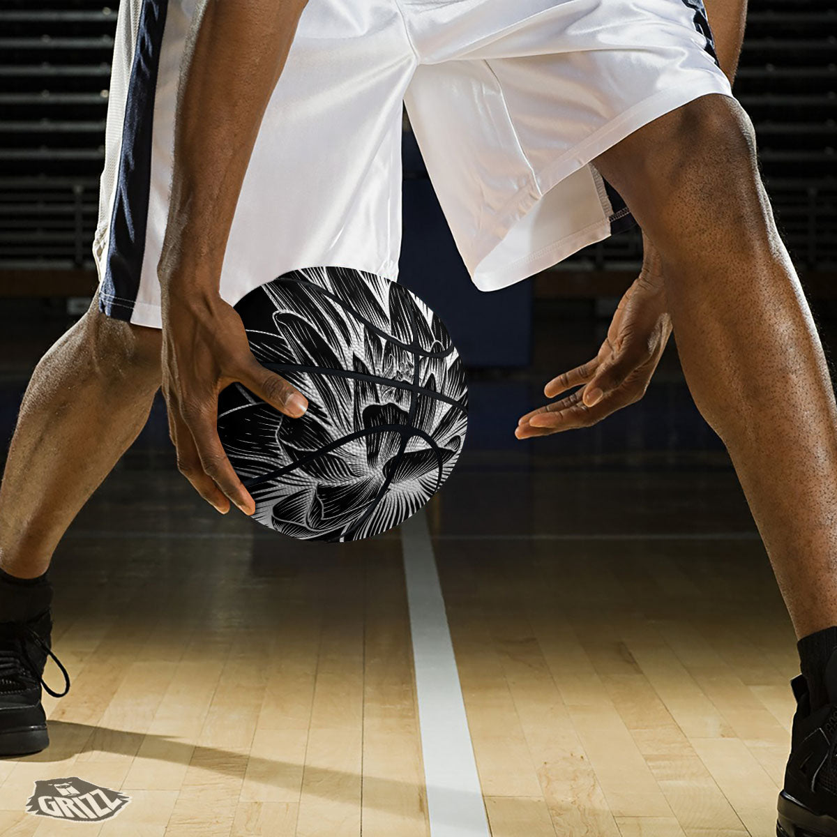Lotus Flower White And Black Print Basketball-grizzshop