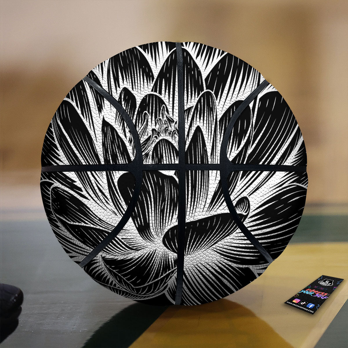 Lotus Flower White And Black Print Basketball-grizzshop