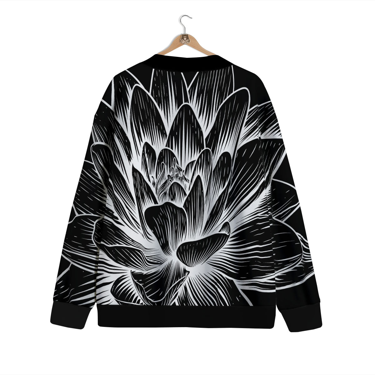 Lotus Flower White And Black Print Cardigan-grizzshop