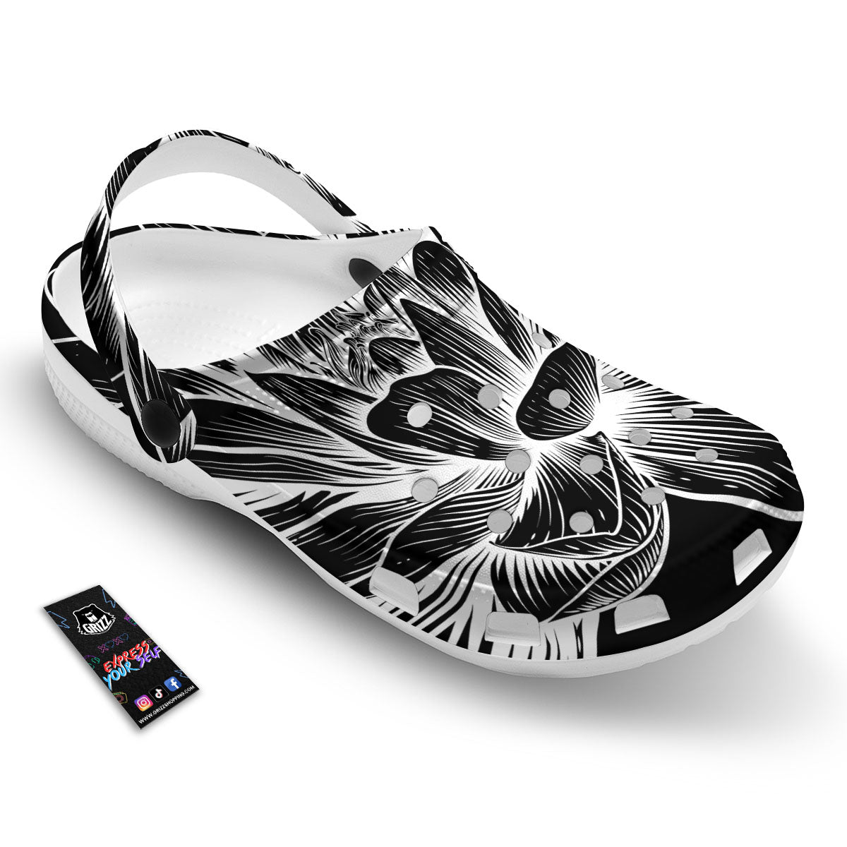 Lotus Flower White And Black Print Clog-grizzshop