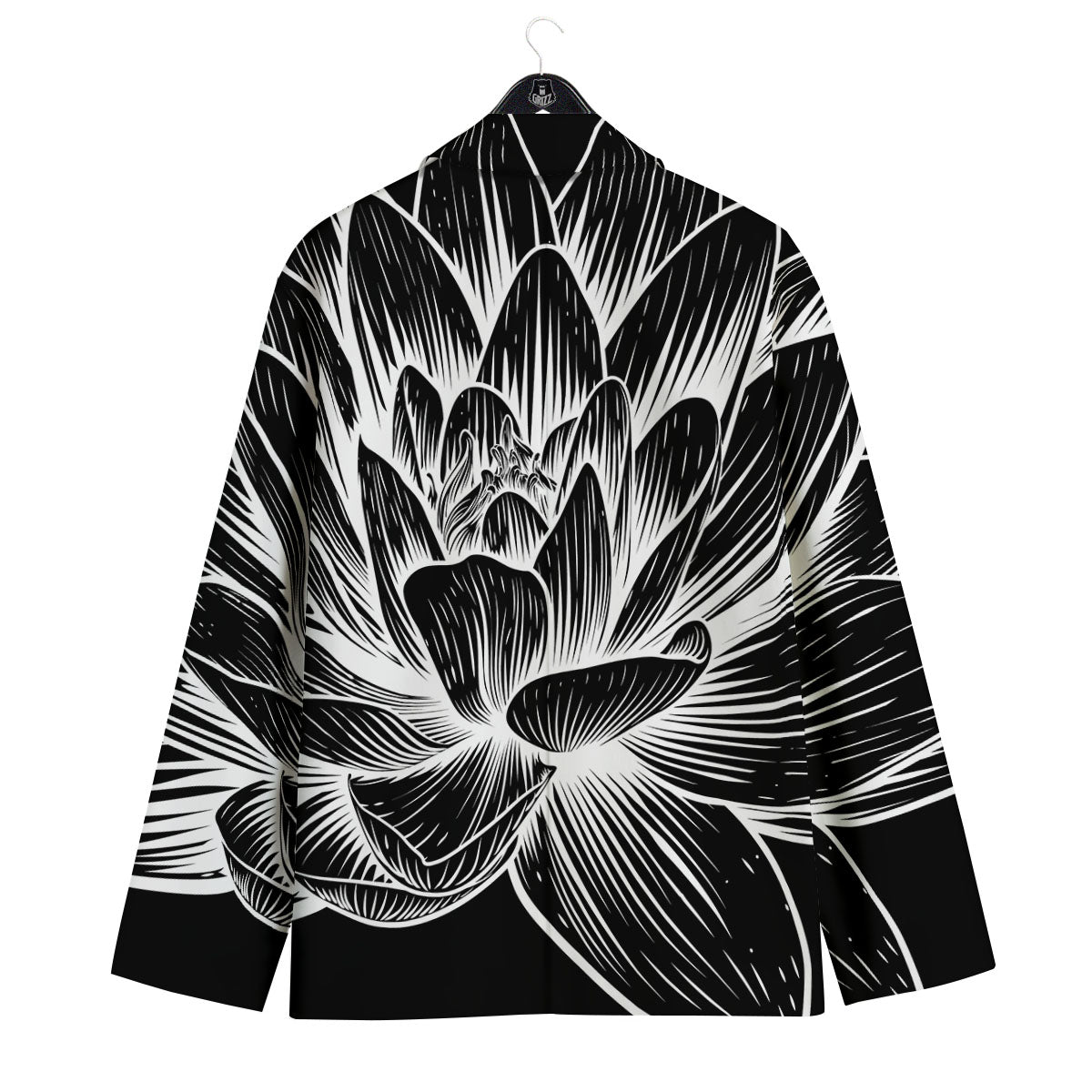 Lotus Flower White And Black Print Men's Sport Coat-grizzshop