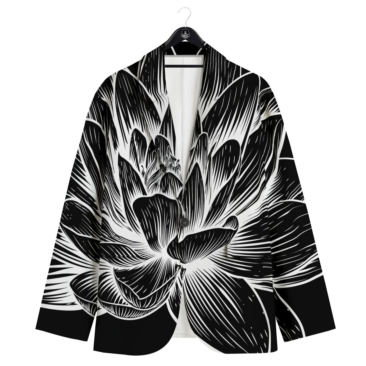 Lotus Flower White And Black Print Men's Sport Coat-grizzshop