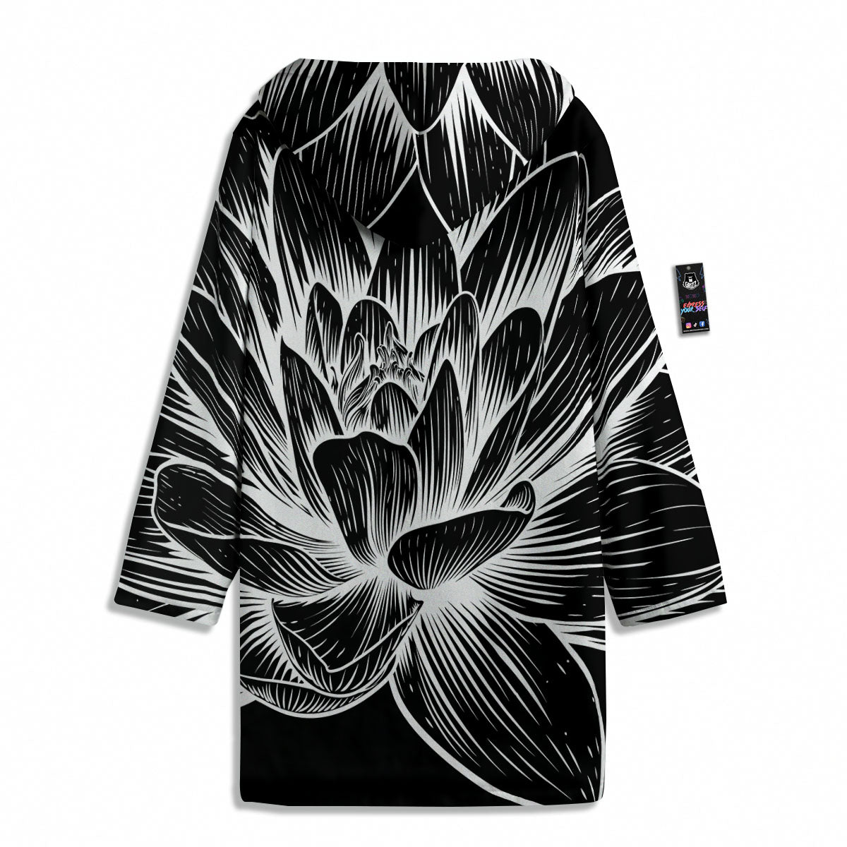 Lotus Flower White And Black Print Men's Windbreaker Jacket-grizzshop