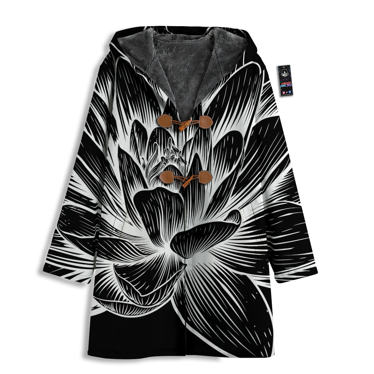 Lotus Flower White And Black Print Men's Windbreaker Jacket-grizzshop