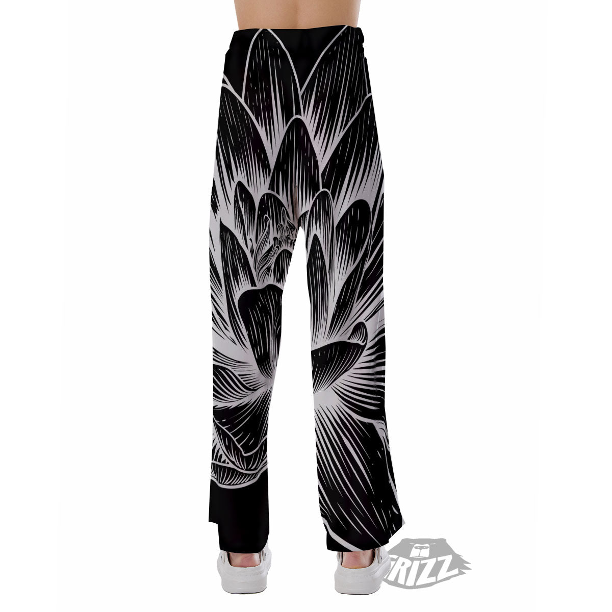 Lotus Flower White And Black Print Pajama Pants-grizzshop