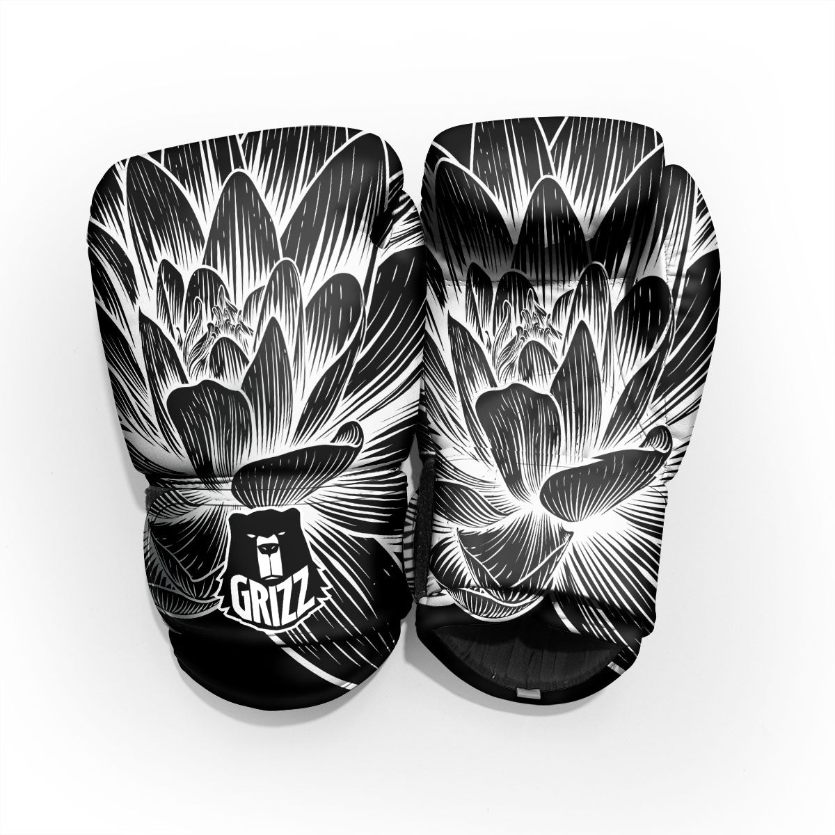Lotus Flower White And Black Print Pro Boxing Glove