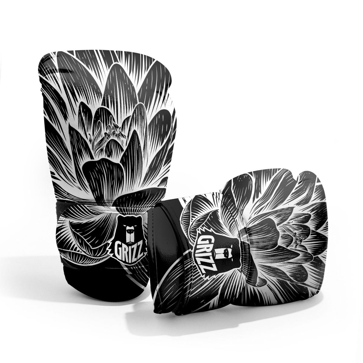 Lotus Flower White And Black Print Pro Boxing Glove