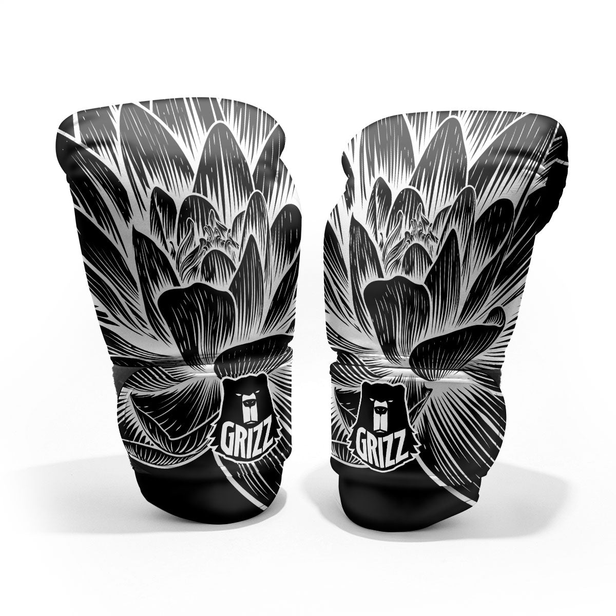 Lotus Flower White And Black Print Pro Boxing Glove