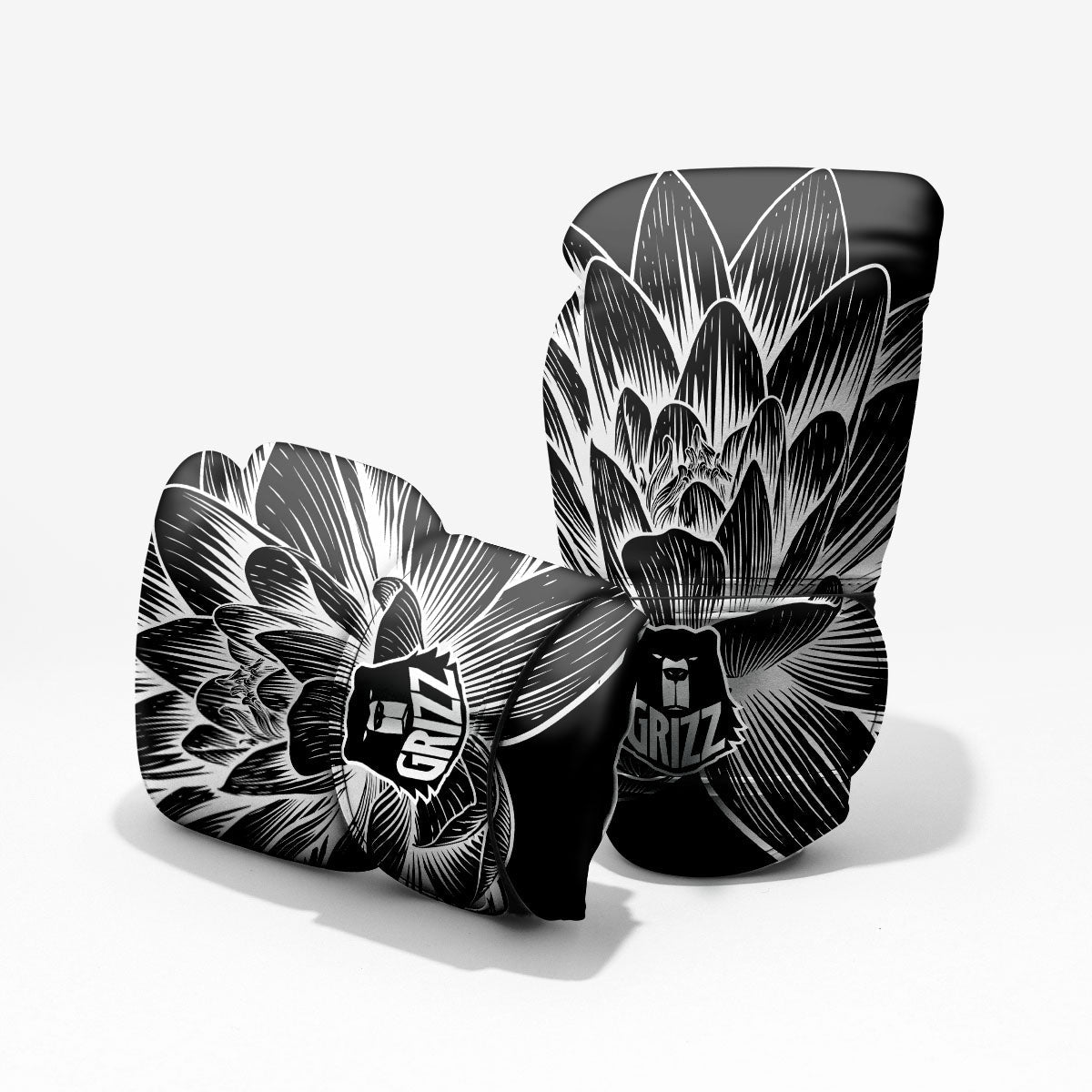 Lotus Flower White And Black Print Pro Boxing Glove
