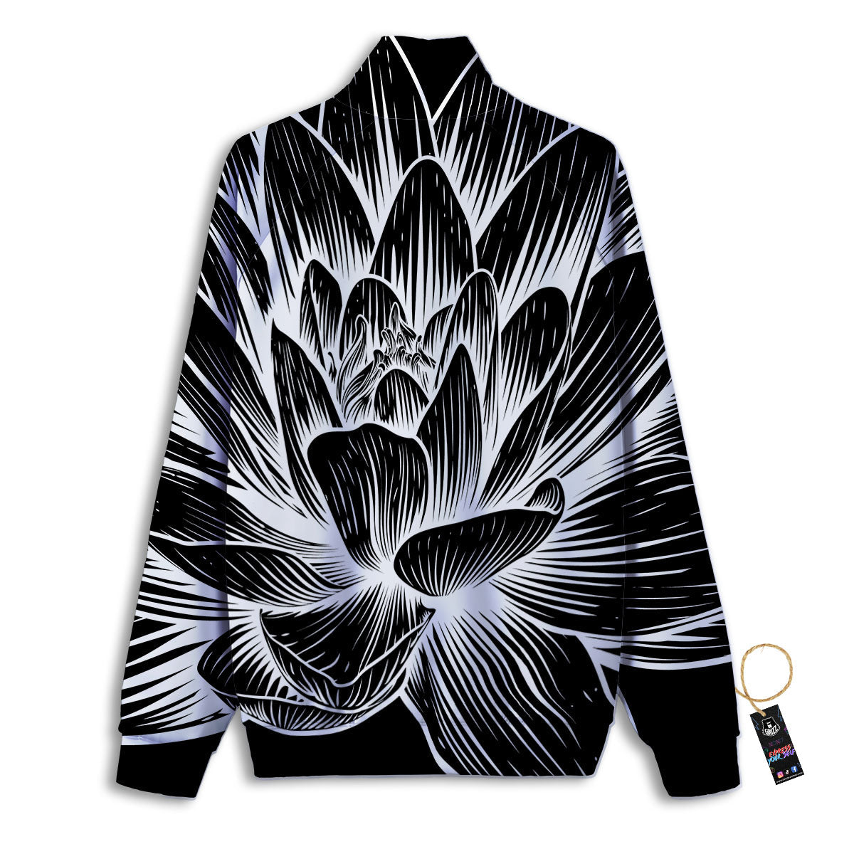 Lotus Flower White And Black Print Track Jacket-grizzshop