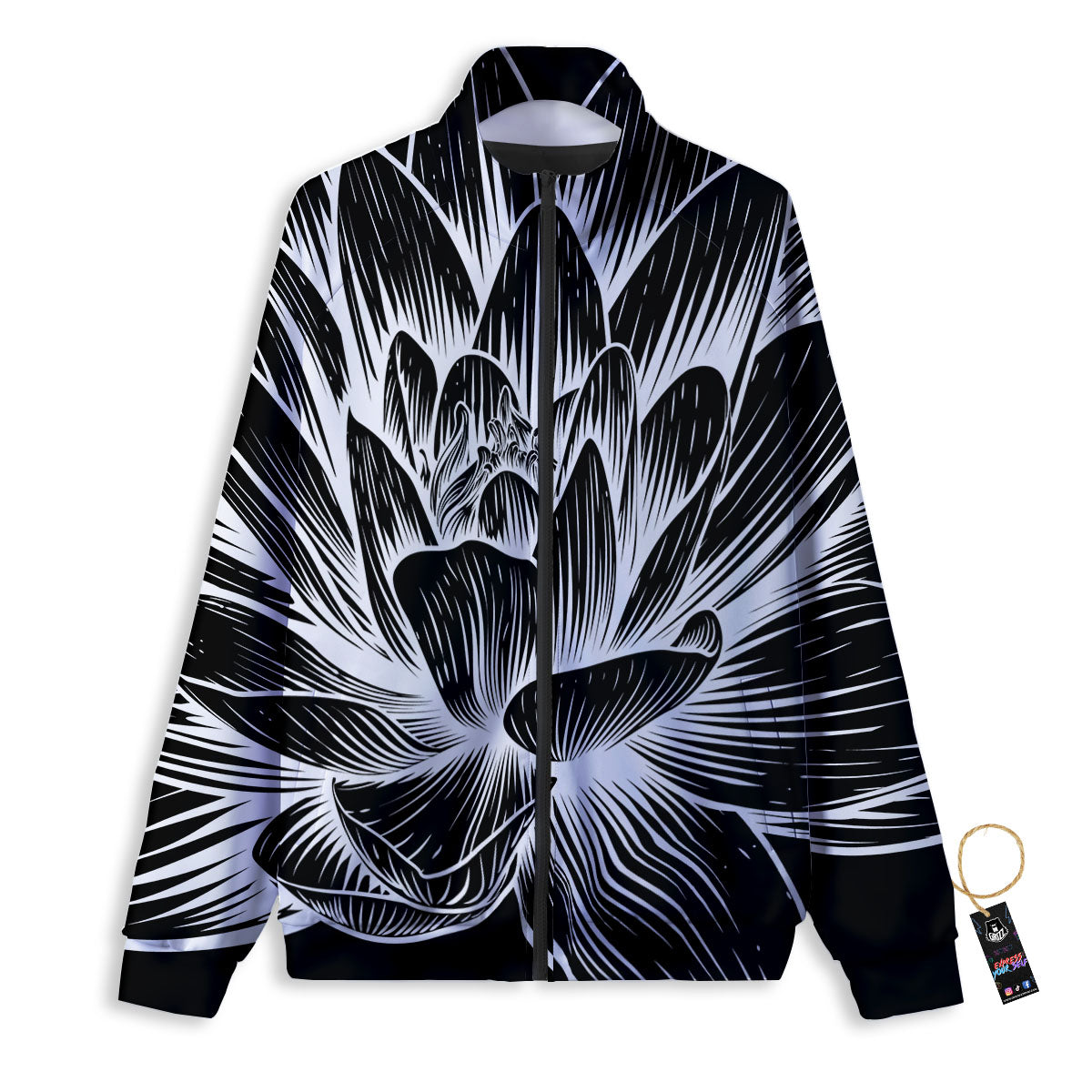 Lotus Flower White And Black Print Track Jacket-grizzshop