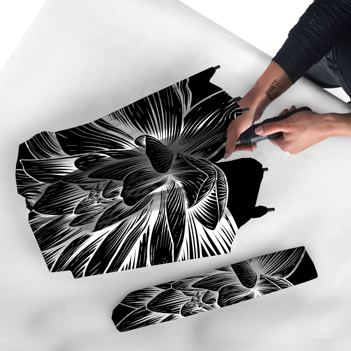 Lotus Flower White And Black Print Umbrella-grizzshop
