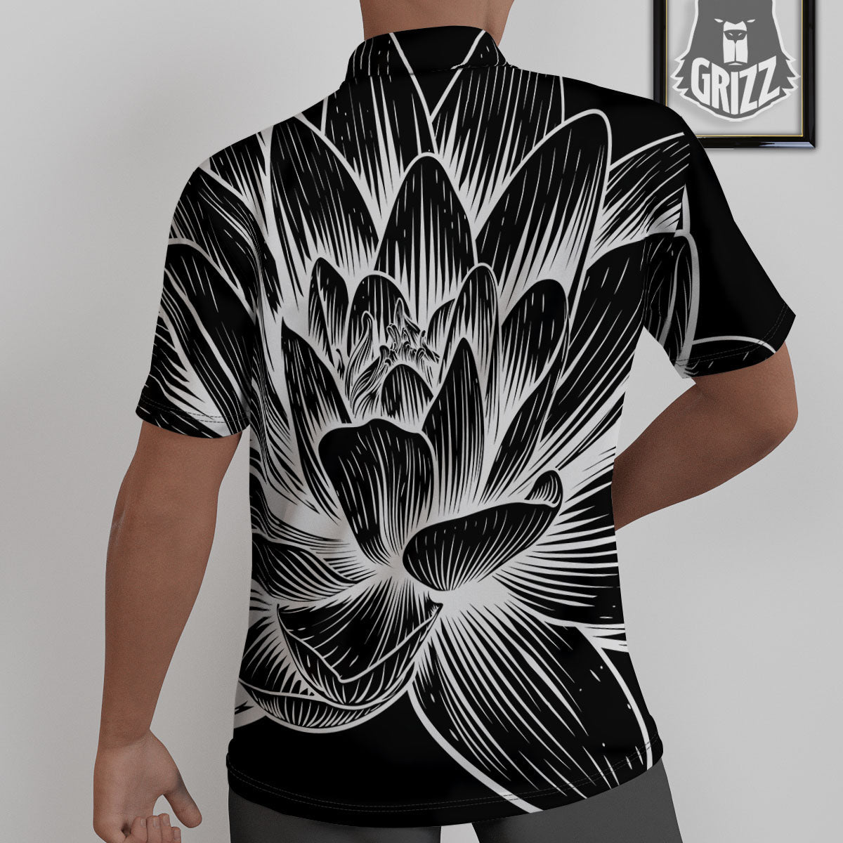 Lotus Flower White And Black Print Untucked Shirts-grizzshop