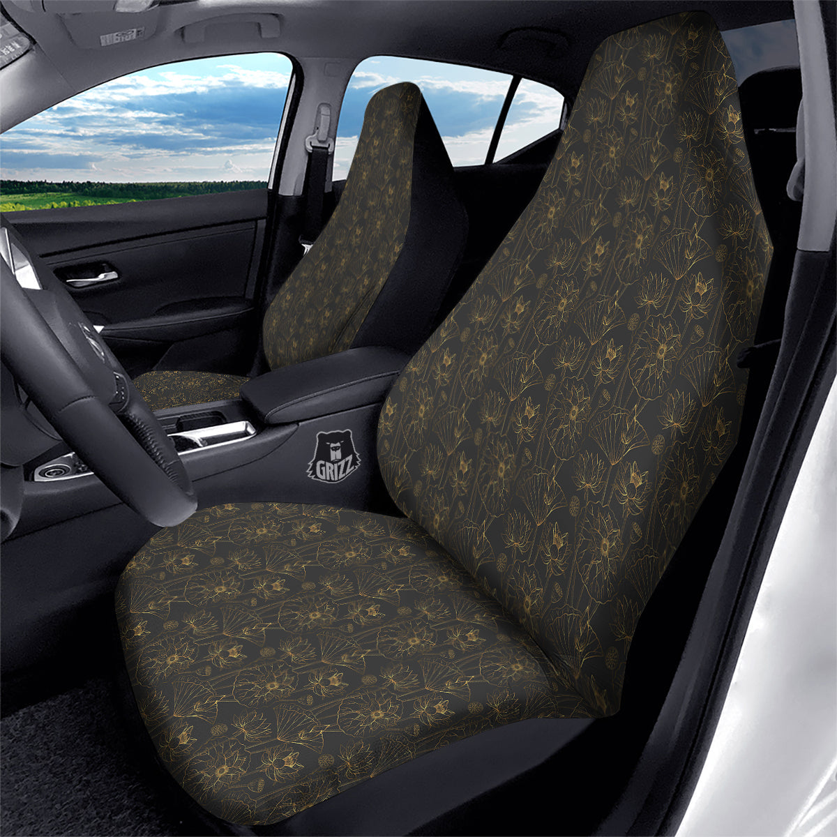 Lotus Gold And Black Print Pattern Car Seat Covers-grizzshop