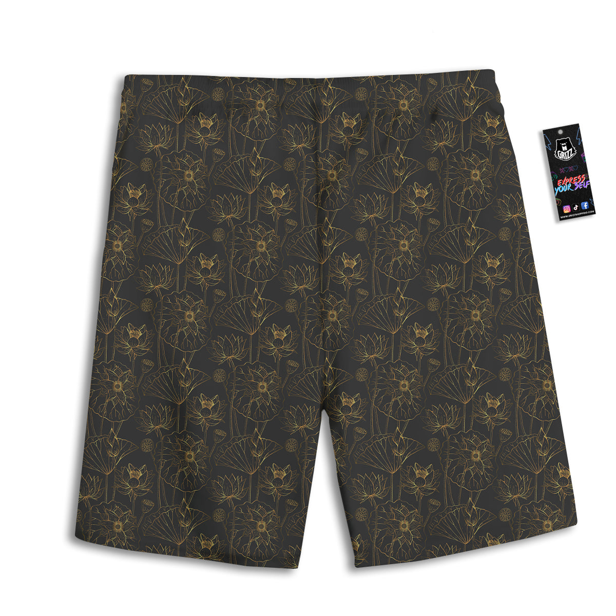 Lotus Gold And Black Print Pattern Men's Athletic Shorts