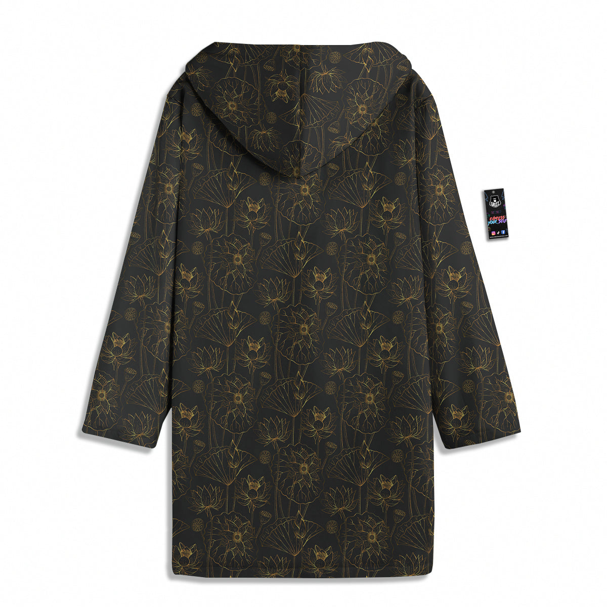 Lotus Gold And Black Print Pattern Men's Windbreaker Jacket-grizzshop
