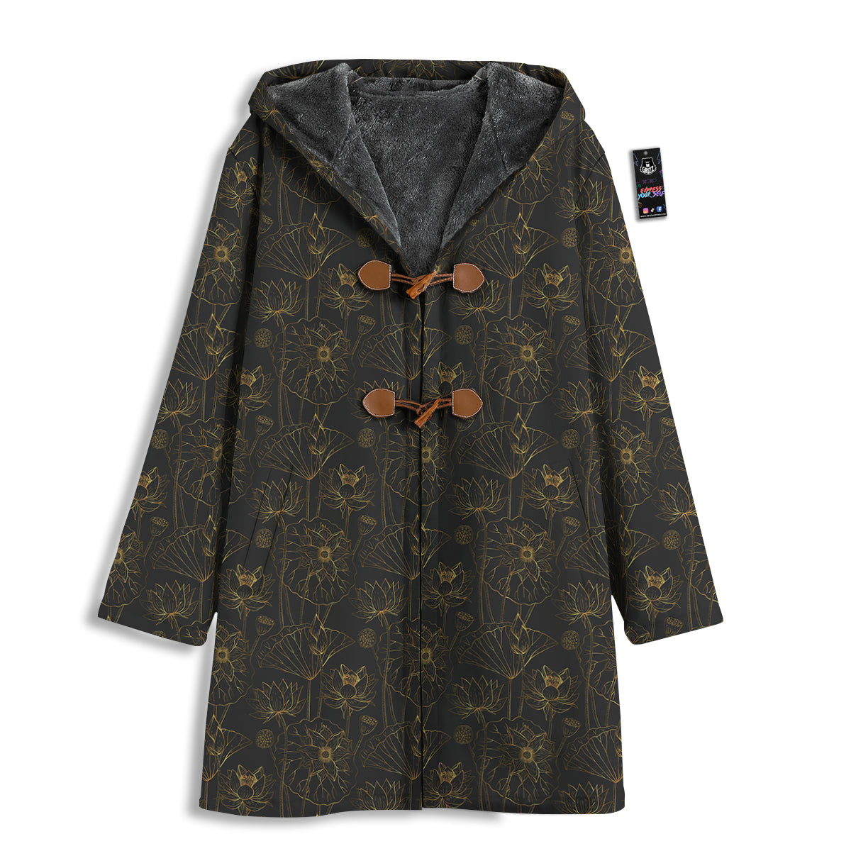 Lotus Gold And Black Print Pattern Men's Windbreaker Jacket-grizzshop