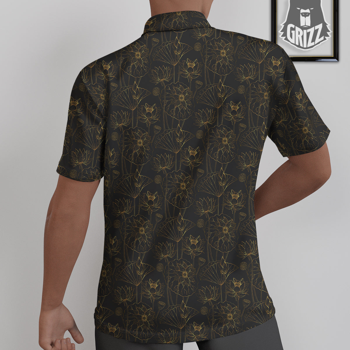 Lotus Gold And Black Print Pattern Untucked Shirts-grizzshop