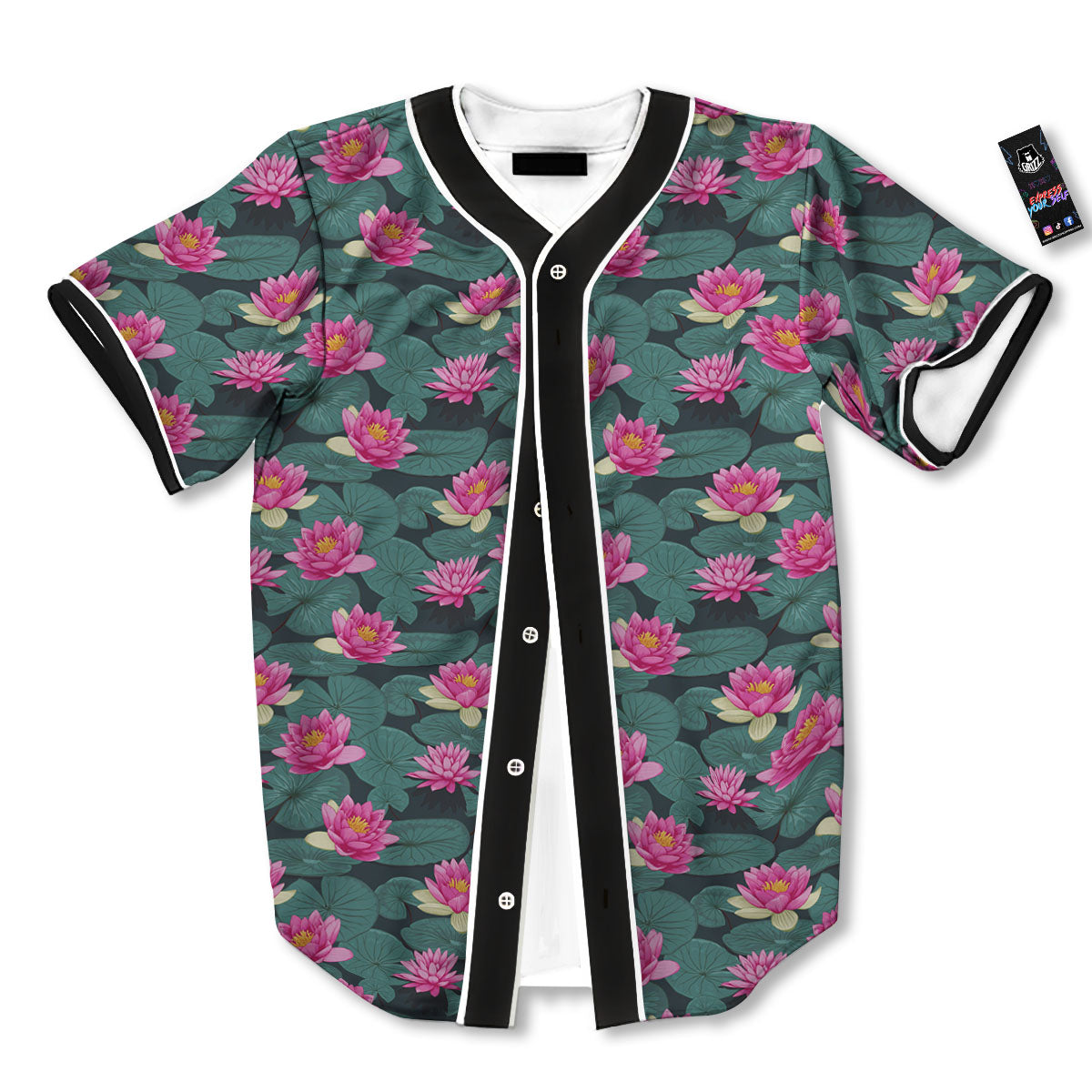 Lotus Hot Pink Print Pattern Baseball Jersey-grizzshop