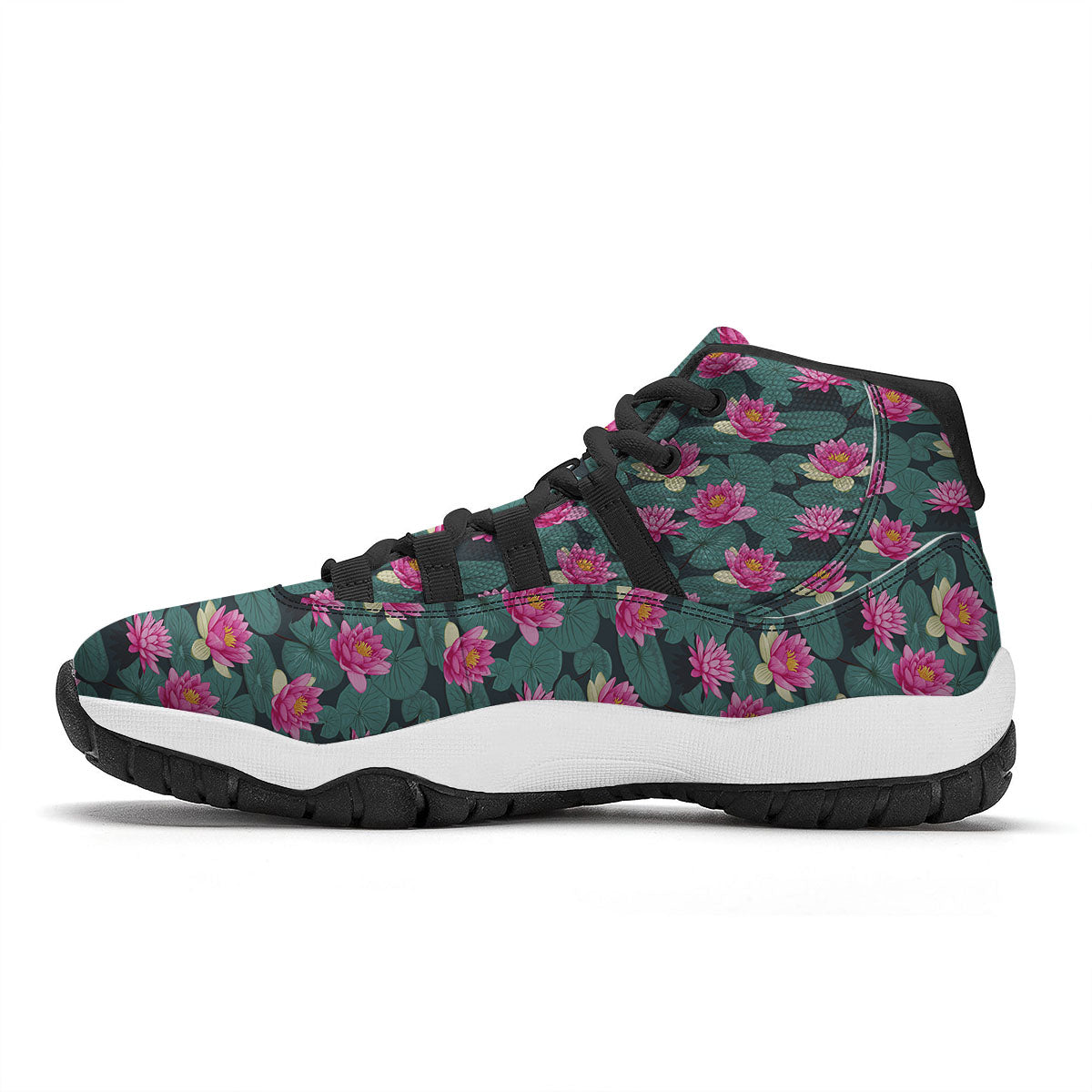 Lotus Hot Pink Print Pattern Black Bball Shoes-grizzshop