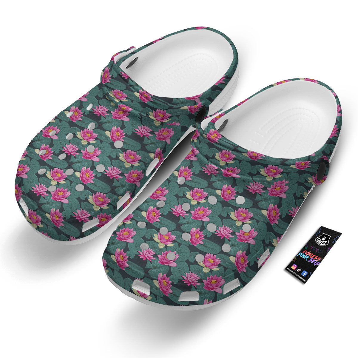 Lotus Hot Pink Print Pattern Clog-grizzshop
